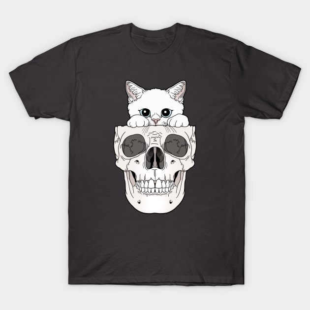 White Kitty & Skull T-Shirt by tiina menzel